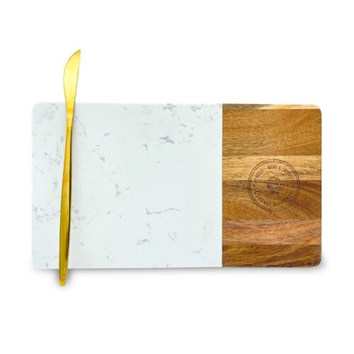 TABLA DE QUESO GOURMET XPERIENCE MADERA CON MARMOL C/01 CUBIERTO DORADO